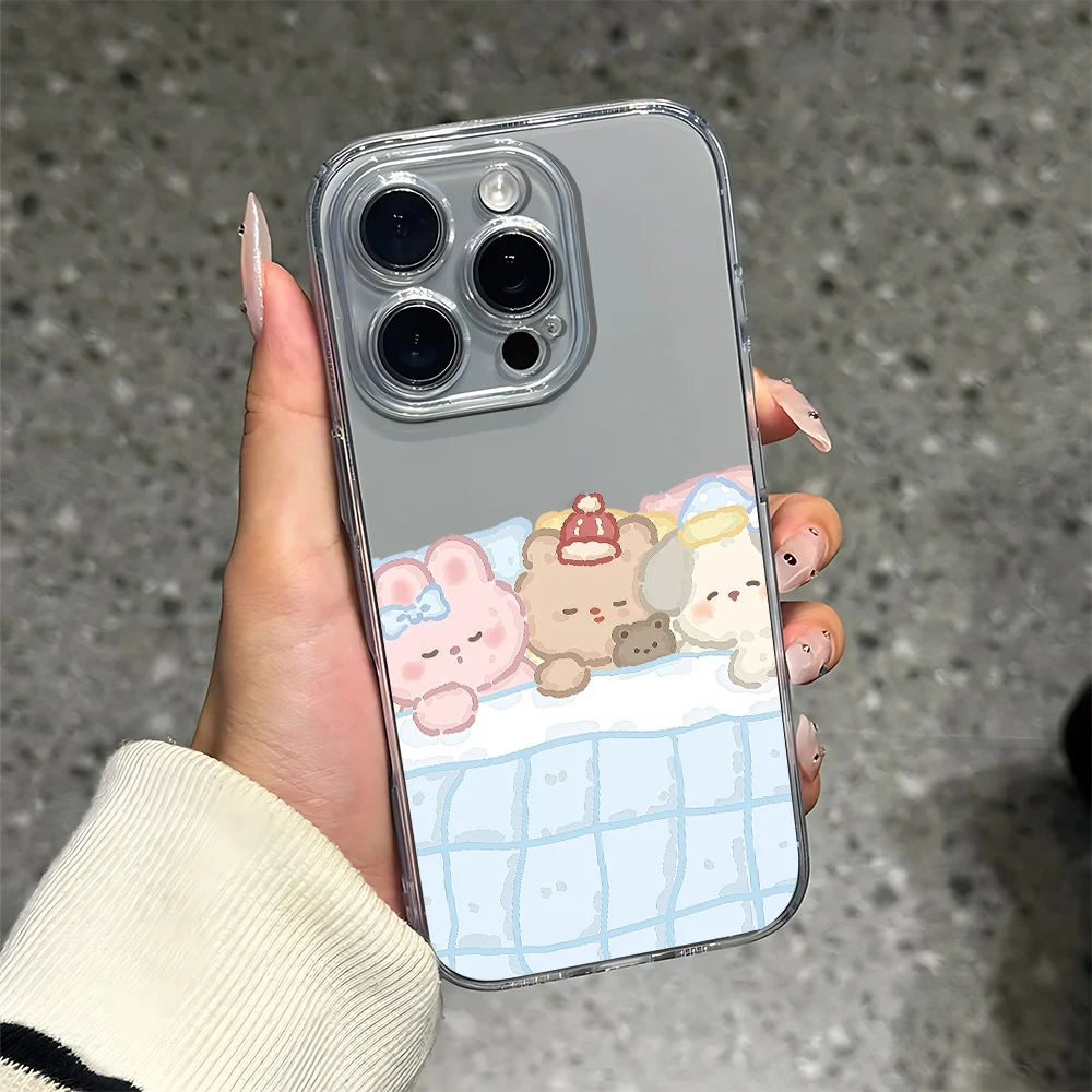 Cute Pet in Bed Silicone Phone Case for iPhone 17 16 15 14 13 12 11 Pro Xs Max Air Mini 7 8 6 6s Plus SE 2020 2022 Cover