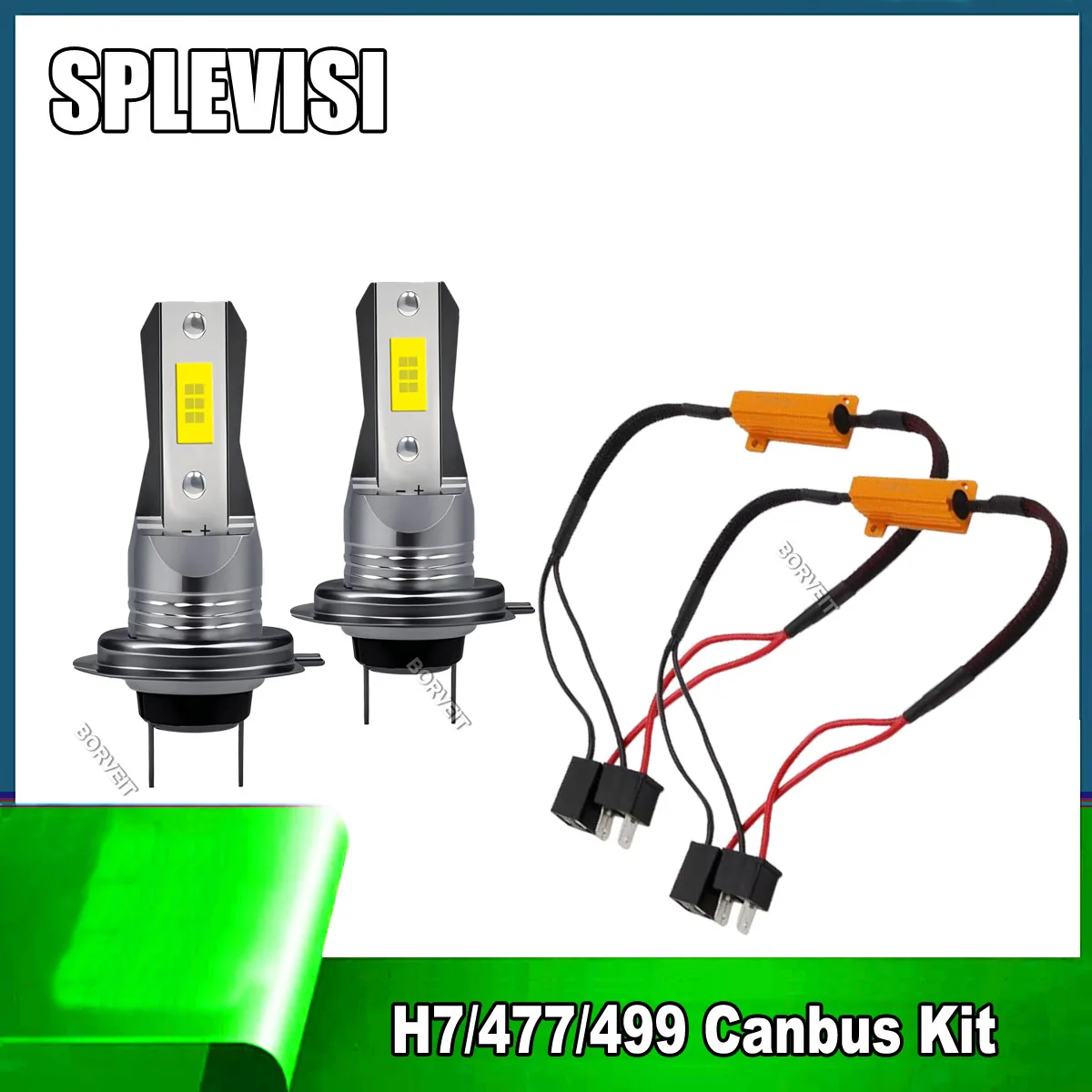 2Pcs H7 477 499 Xenon HID White LED Headlight Fog Light Bulbs 12v + 50W 6ohm Anti Flicker Error Decoder Warning Canceller Kit