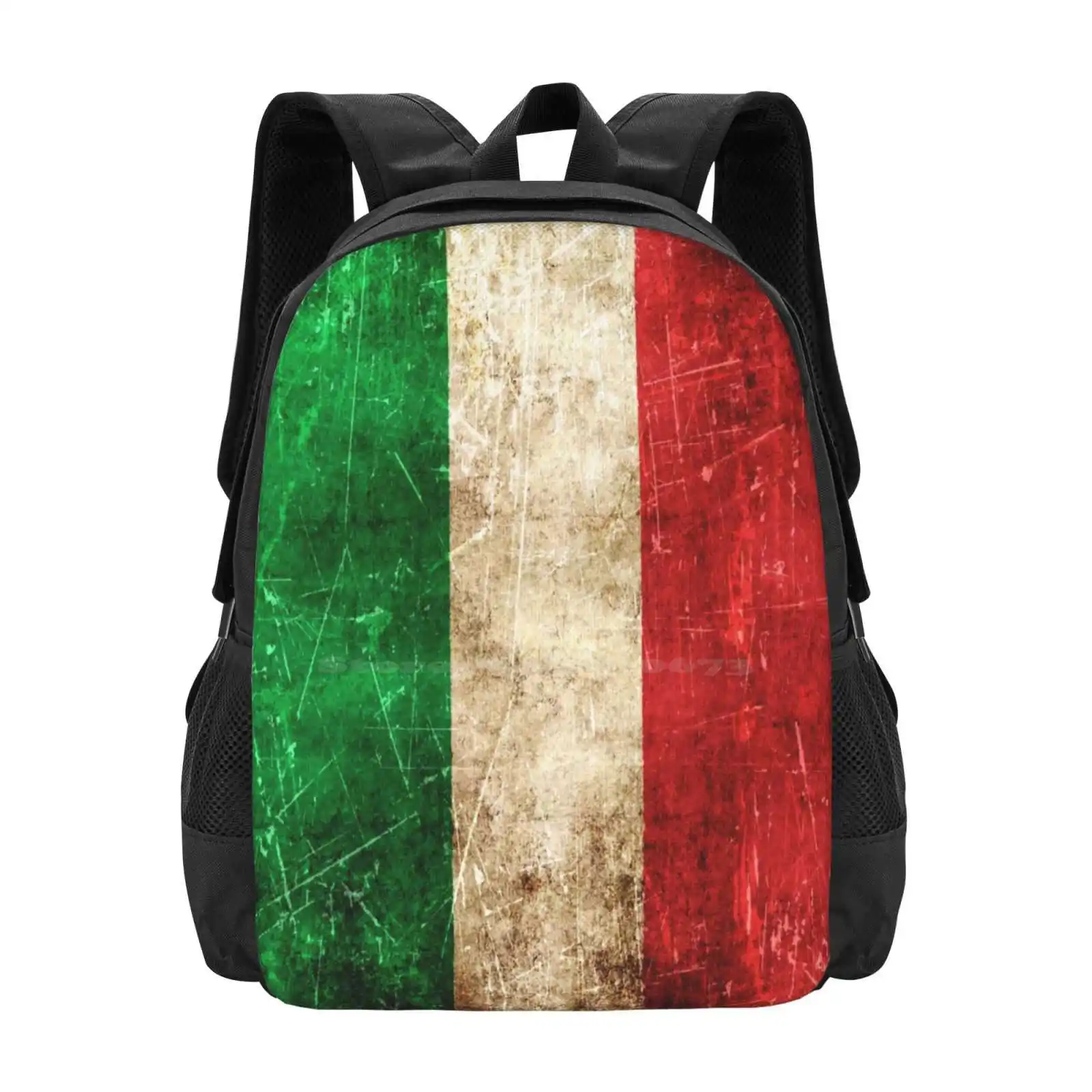 Vintage Aged And Scratched Italian Flag Pattern Design Bagpack School Bags Flag Of Italy Scratched Italian Flag Aged Italian