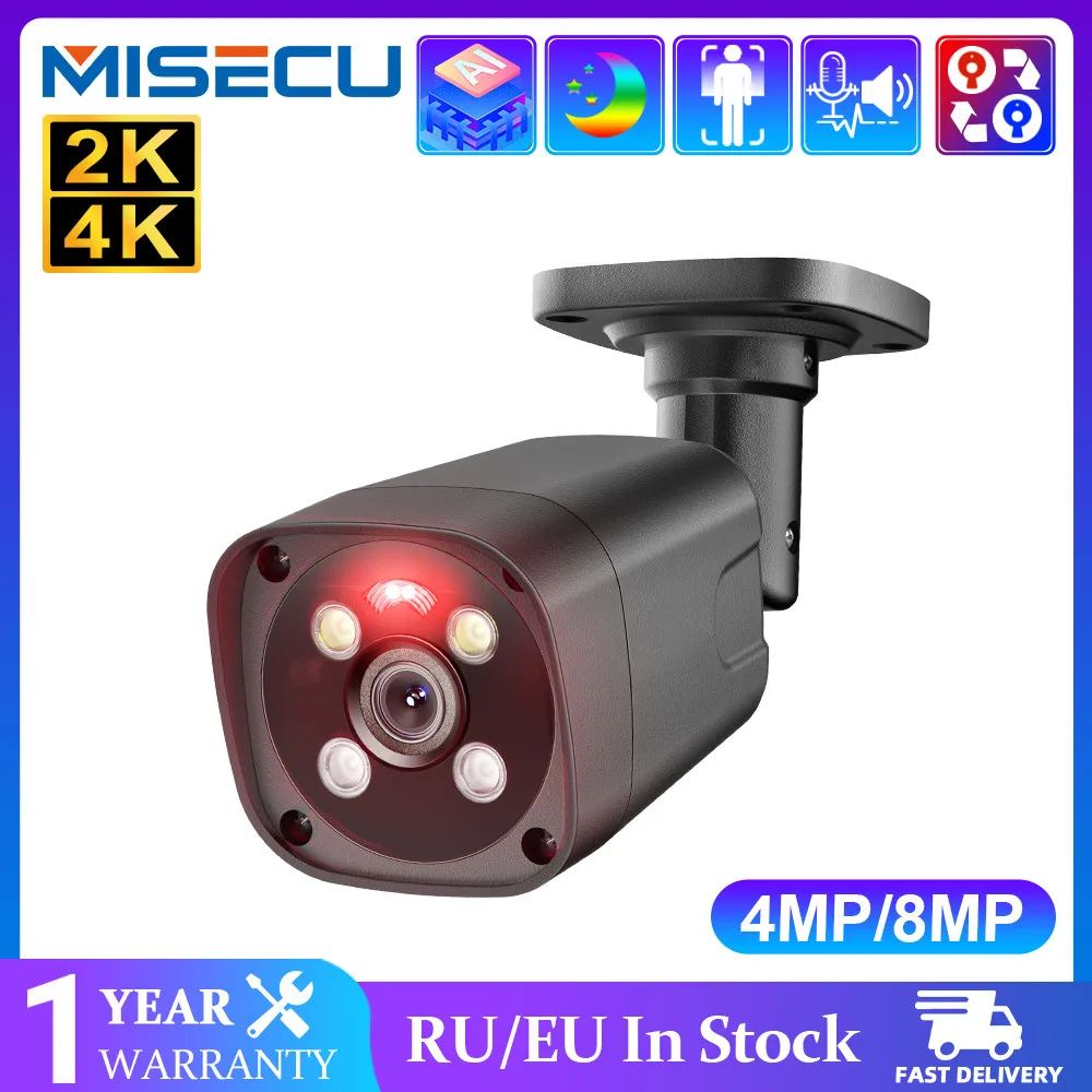 

MISECU 8MP POE IP Camera 4K Security Camera Ai Human Detect Color Night Two Way Audio Outdoor Video Surveillance Onvif XMeye