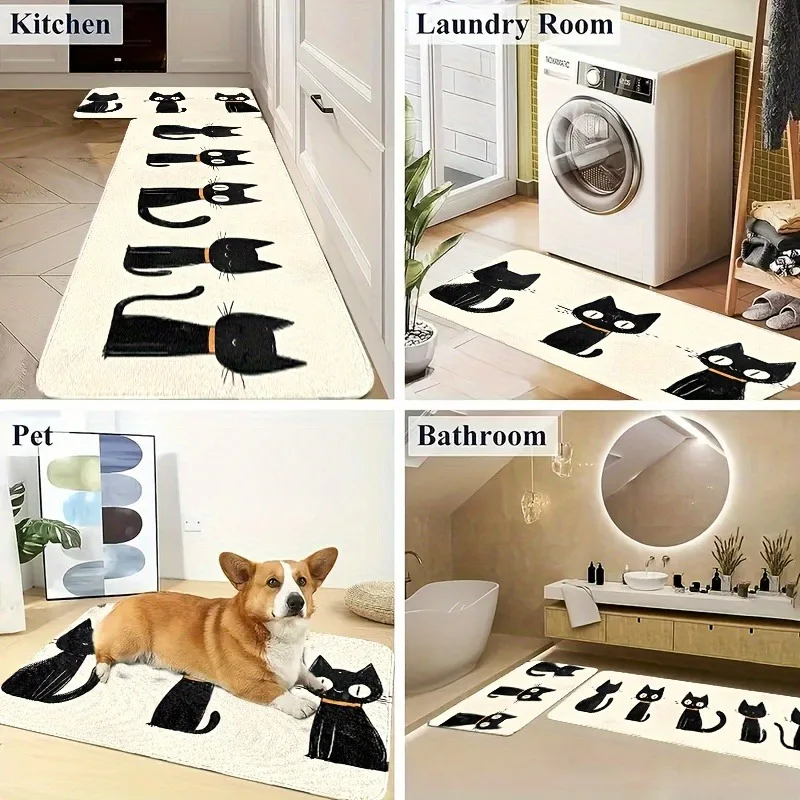 

1PC Cats Pattern Kitchen Rug Non-Slip Door Mats Pop design Bathroom Rug Bath Mat Carpet for Home Sink Laundry Decor
