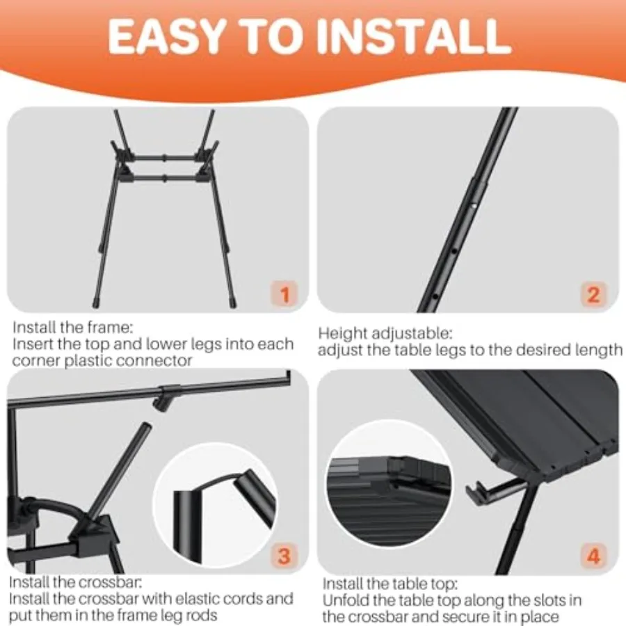 طاولة تخييم قابلة للطي من الألومنيوم بطول 3 أقدام L35 بوصة × W16 بوصة مع 4 إعدادات قابلة للتعديل للارتفاع، تصميم خفيف الوزن قابل للطي يتضمن حقيبة حمل #6