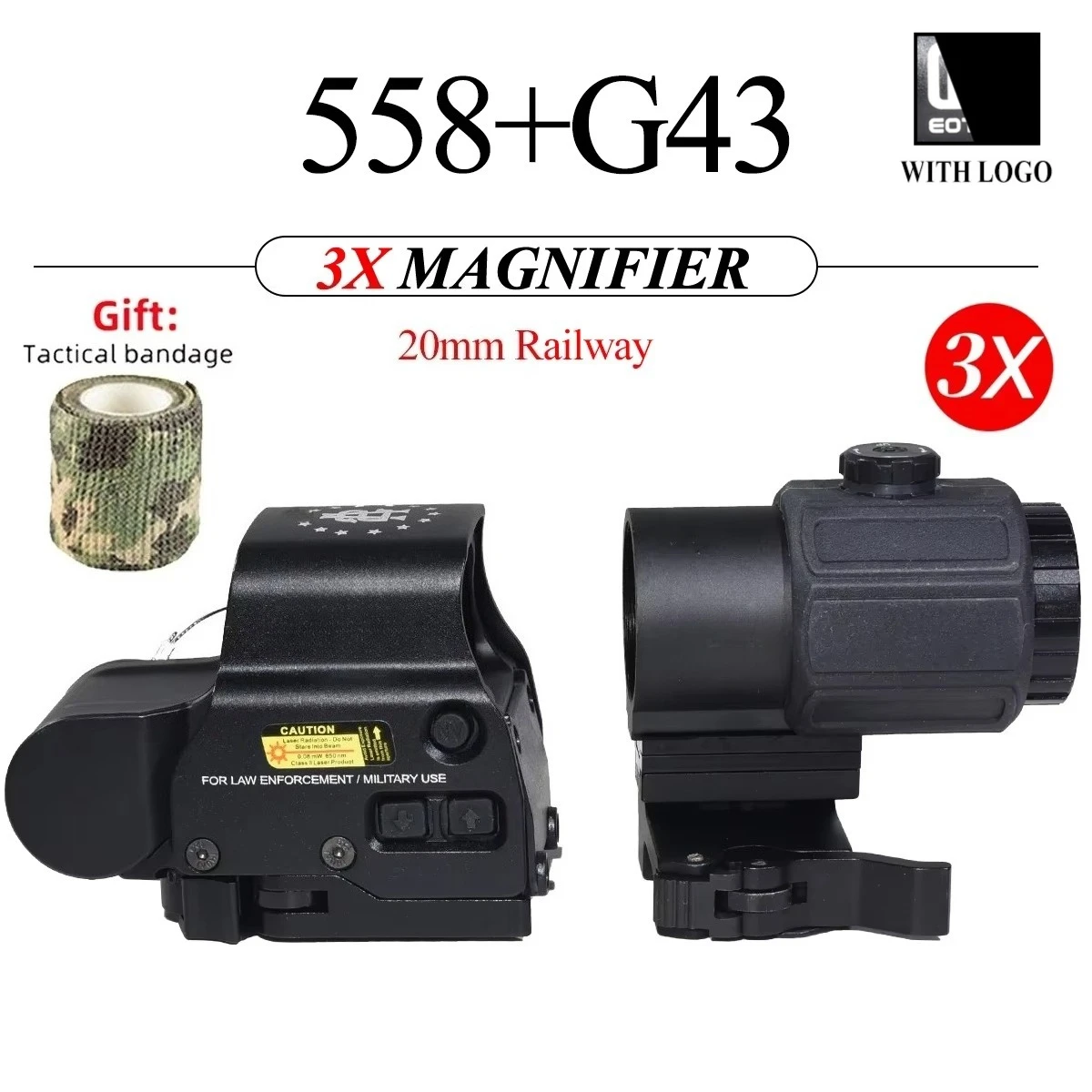 NONE E*T*CH 558 DC* Grün Red Dot Holographische Anblick W/G33/G43/G45 3X 5X Lupe Airsoft Jagd Fit 20mm Schiene Halterungen & QD Hebel 8