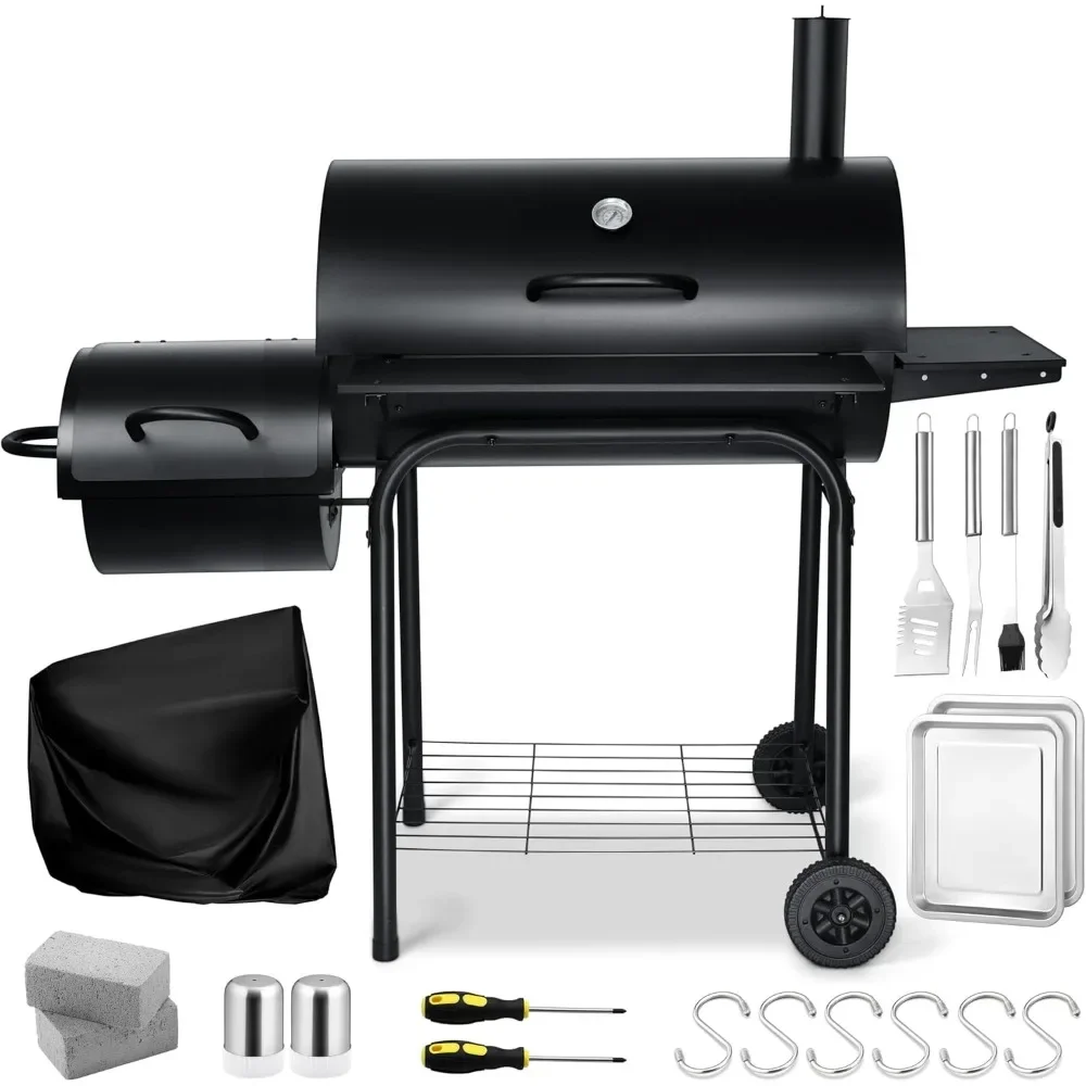 

XMSJ BBQ Grill with Smoker, Outdoor Grills Smokers,Large Barrel Charcoal with Grill Cover,Griddle Grilling Tools,Barbecue Grills