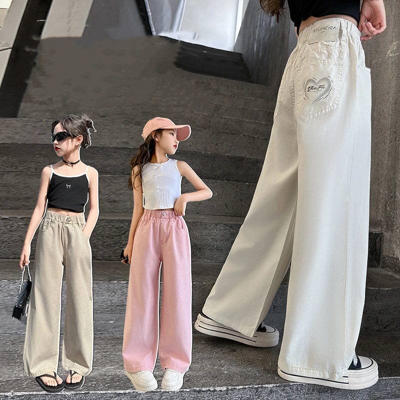 Summer Loose Cool Wide Leg Pants 5-14 Years Teens Girls Casual Pants for Kids Daily All-match Thin Children Beach Trousers