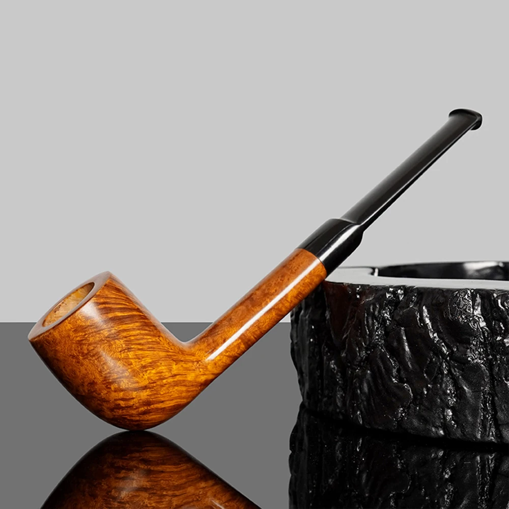 Classic straight-handled billiard tobacco pipe, saddle-shaped mouthpiece, briar bowl, vulcanized rubber handle, length 138mm