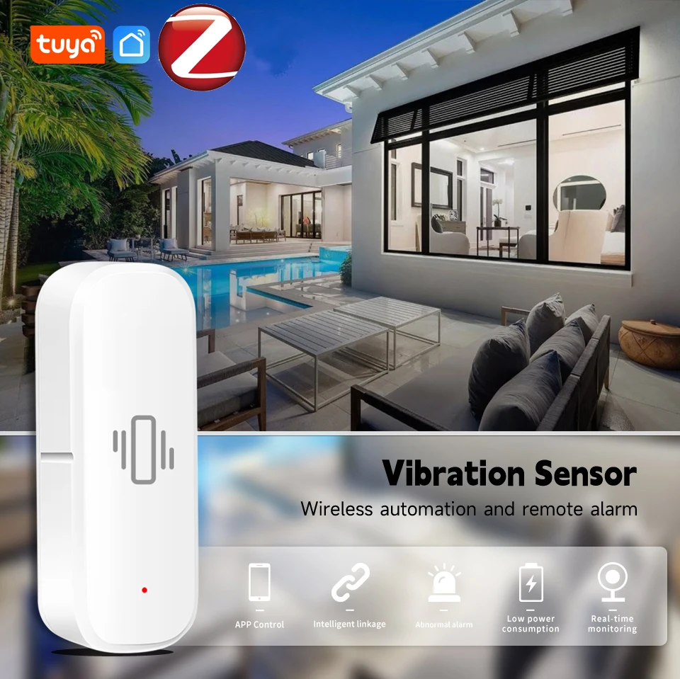 Tuya Zigbee Vibration Sensor Motion Shock Sensor Detection Alarm Monitor Smart Home Real-Time Alarm Push Status Via Smart Life