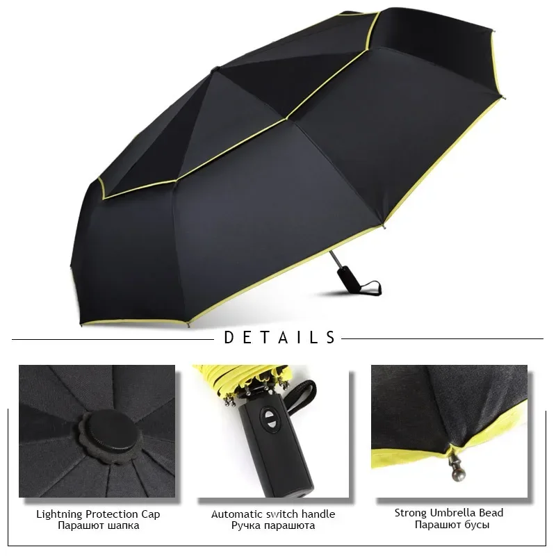 120CM Automatic Double Big Umbrella Rain Women 3Folding Wind Resistant Large Umbrella Men Family Travel Business Car Umbrellas