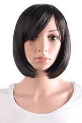 30 cm/12 Inch Side Bangs Synthetic Straight Short Bob Wig Black Women Daily Use Short Bob Straight Wigs