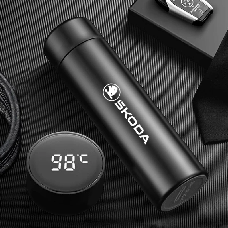 500ml smart thermos bottle with logo For New Skoda Octavia Kodiaq Fabia Superb Karoq Yeti Rapid Mk3 A4 A6 A7 2 3 A5 Kamiq Vrs