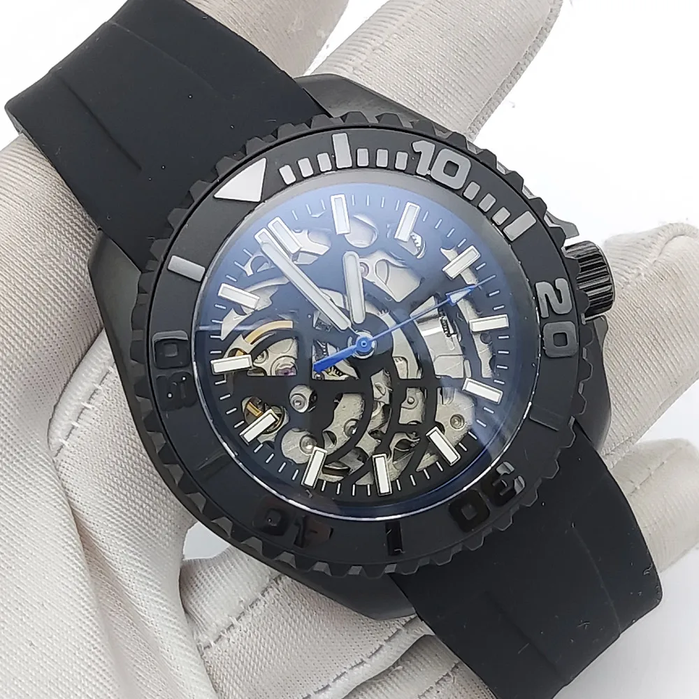 42MM Sports Japan NH70 Watch Automatic Mechanical Hollow Frame Night Glow Men\'s Watch Fashion Clock Rubber Band