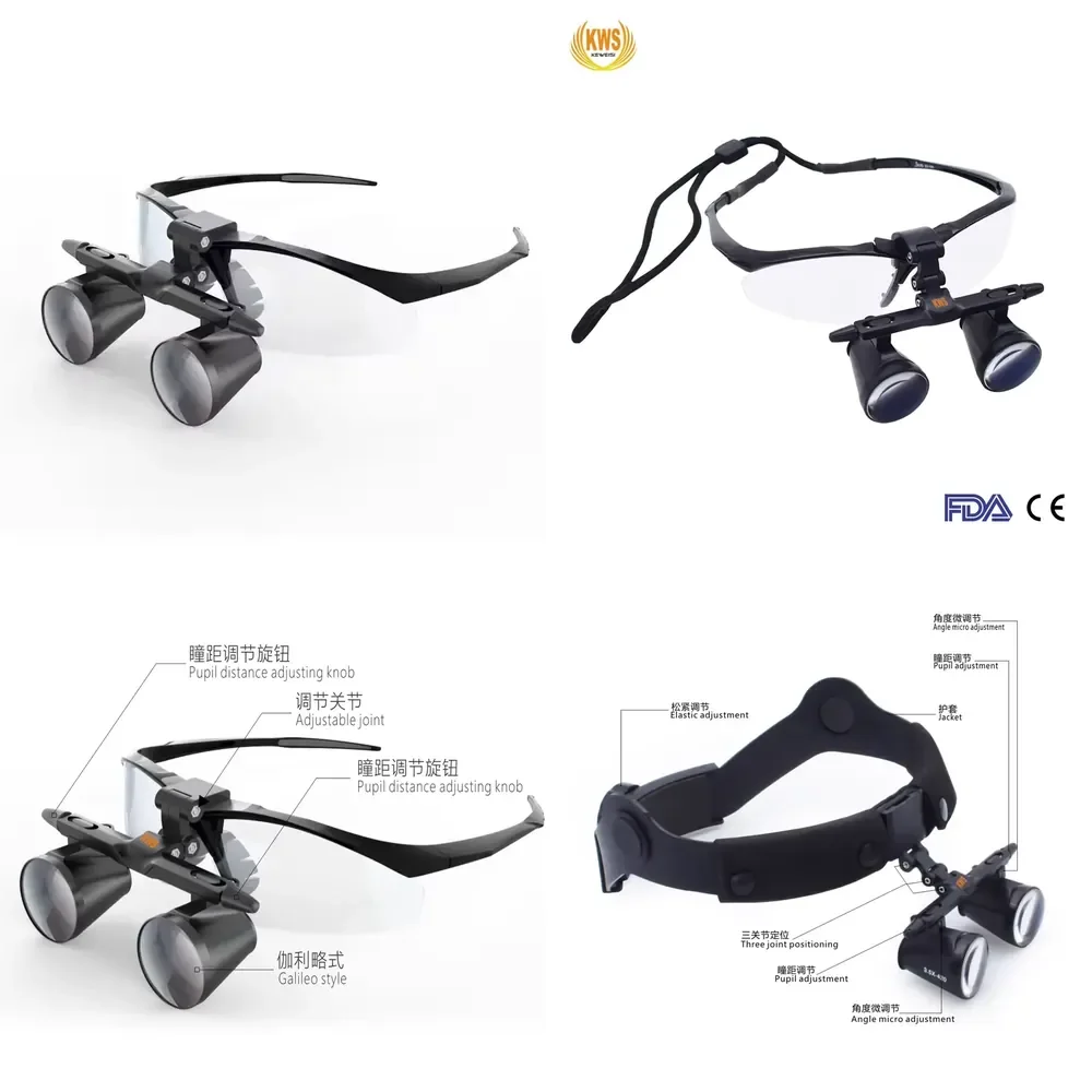 Loupes Électriques Binoculaires Ajustables KWS 2.5X 3.5X, Certifiées CE, Équipement de Thérapie Orale