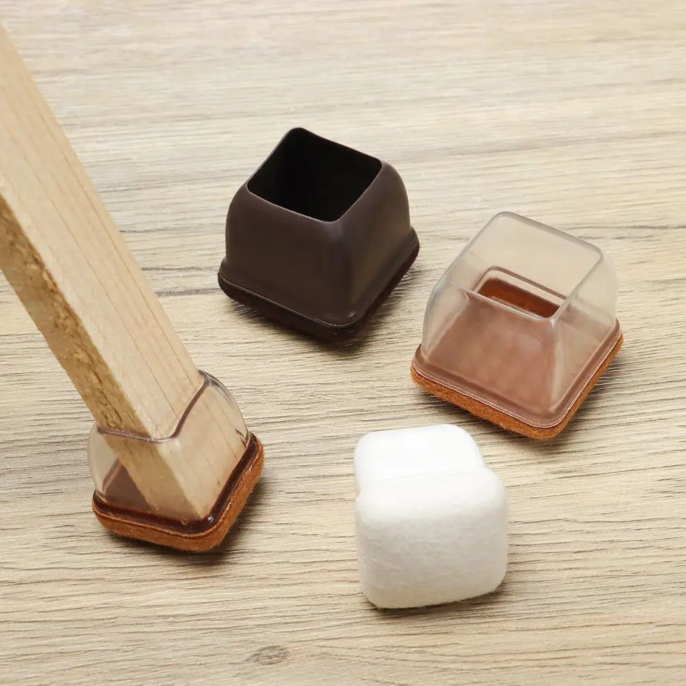 4PCS New TPE Table Leg Protector Covers Felt Non-Slip Chair Foot Caps Thickened Square Furniture Protection Pads Chair Leg