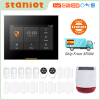 Staniot Tuya Smart Wireless GSM WIFI Home Security Alarm System with Outdoor Solar Siren Compatible with Alexa and Google Home