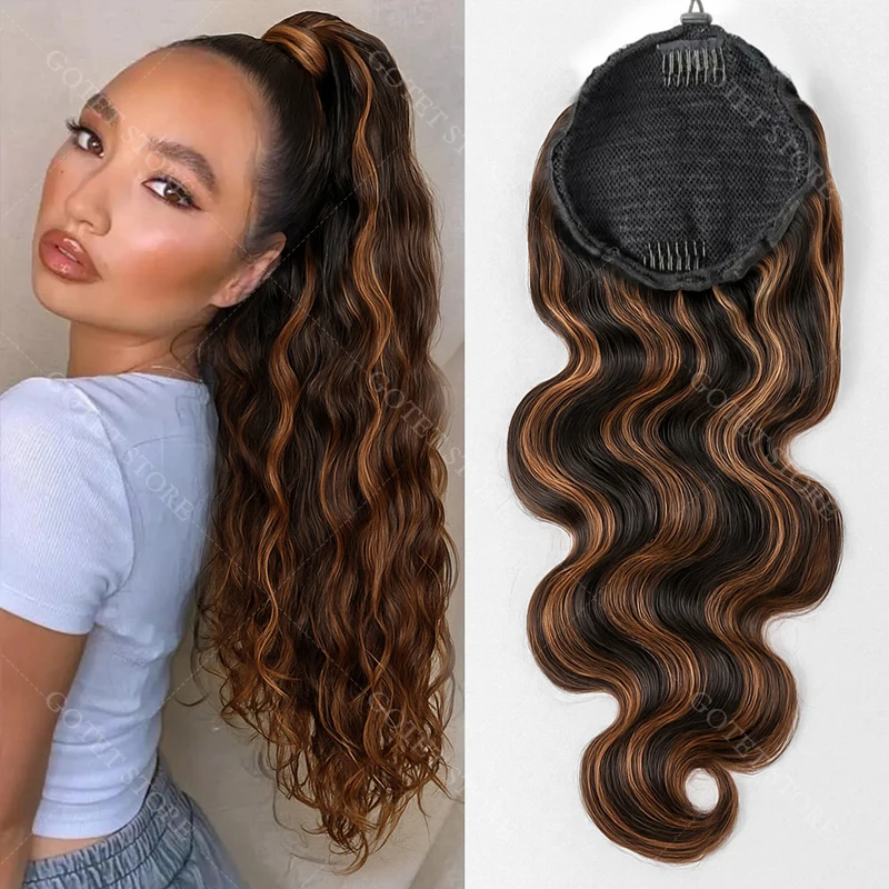 PB/30 Body Wave Drawstring Ponytail Human Hair Extensions 100%  Hihglight Human Hair Brazilian Remy Clip In For Women Ponytail