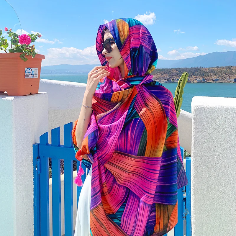

Summer Trendy Colorful Shawl Scarf 1PC Comfortable Lightweight Sun Protection Travel Beach Scarf Head Scarfs for Women Luxury