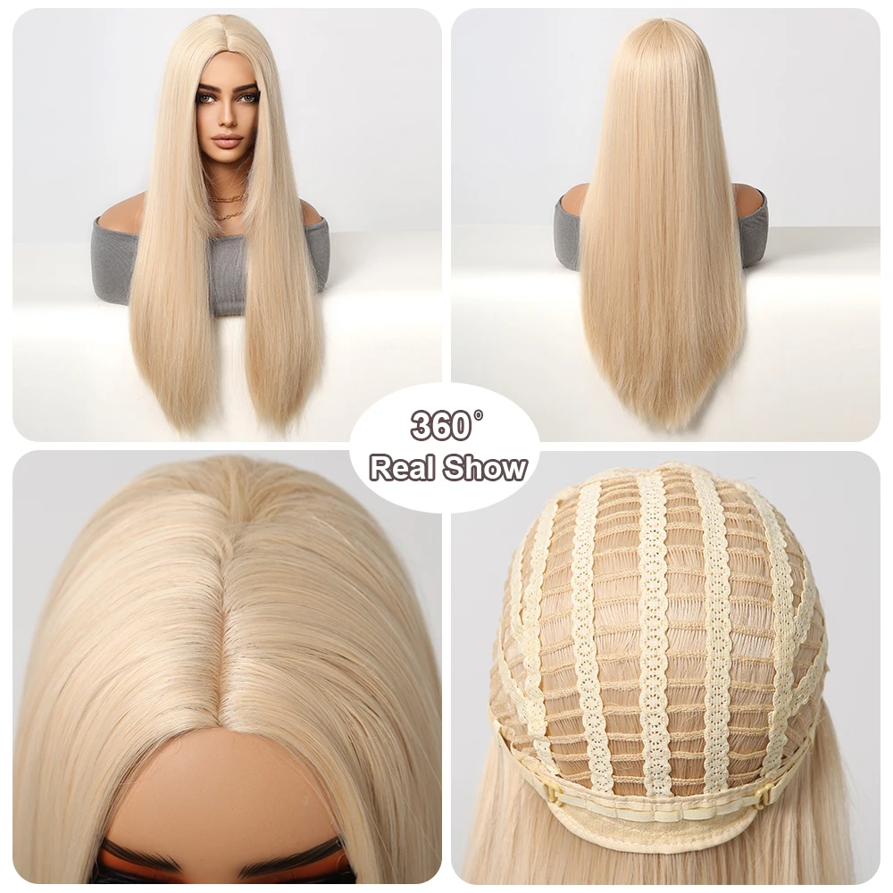 Blonde Golden Synthetic Wigs Long Straight Hair Natural Wig for Women Middle Part Wigs Cosplay Party Heat Resistant Fake Hair