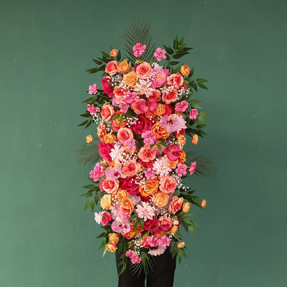 

Artificial Rose Orchid Flower Arrangement for Wedding Party Backdrop Decors Pink Orange Valentine Day Decor Props Customized