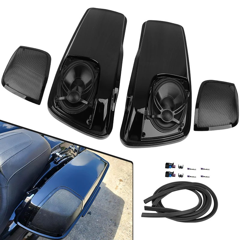 Zwarte zadeltasdeksels met 5"X7" speakers voor Harley Touring Road King Electra Glide Street Glide Ultra-Classic 14-24 motorfiets
