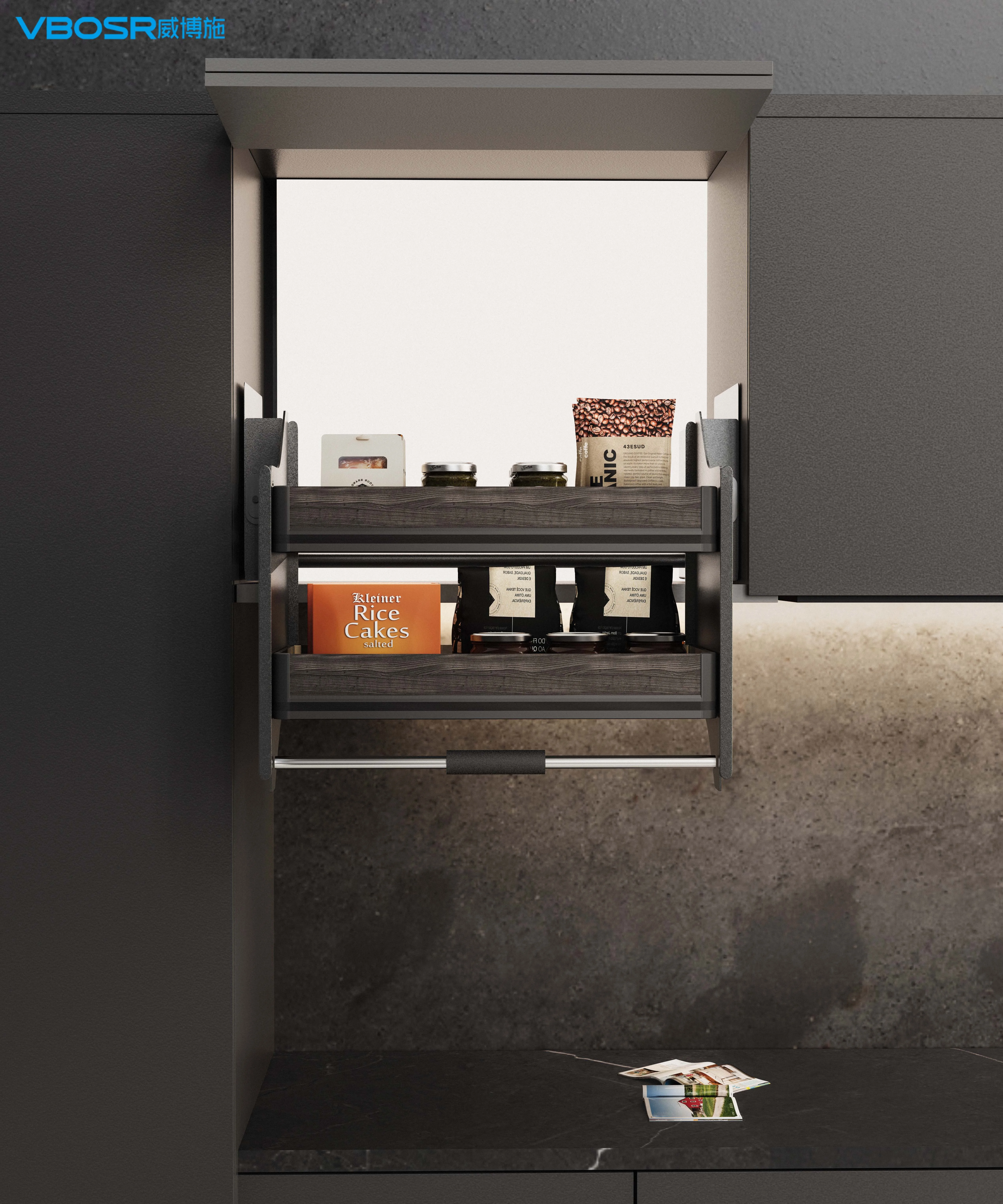 الحديثة 2 الطبقة المطبخ جدار خزانة التلقائي سلة التخزين مصعد رفع طبقة مزدوجة وعاء رف متعدد الوظائف #4