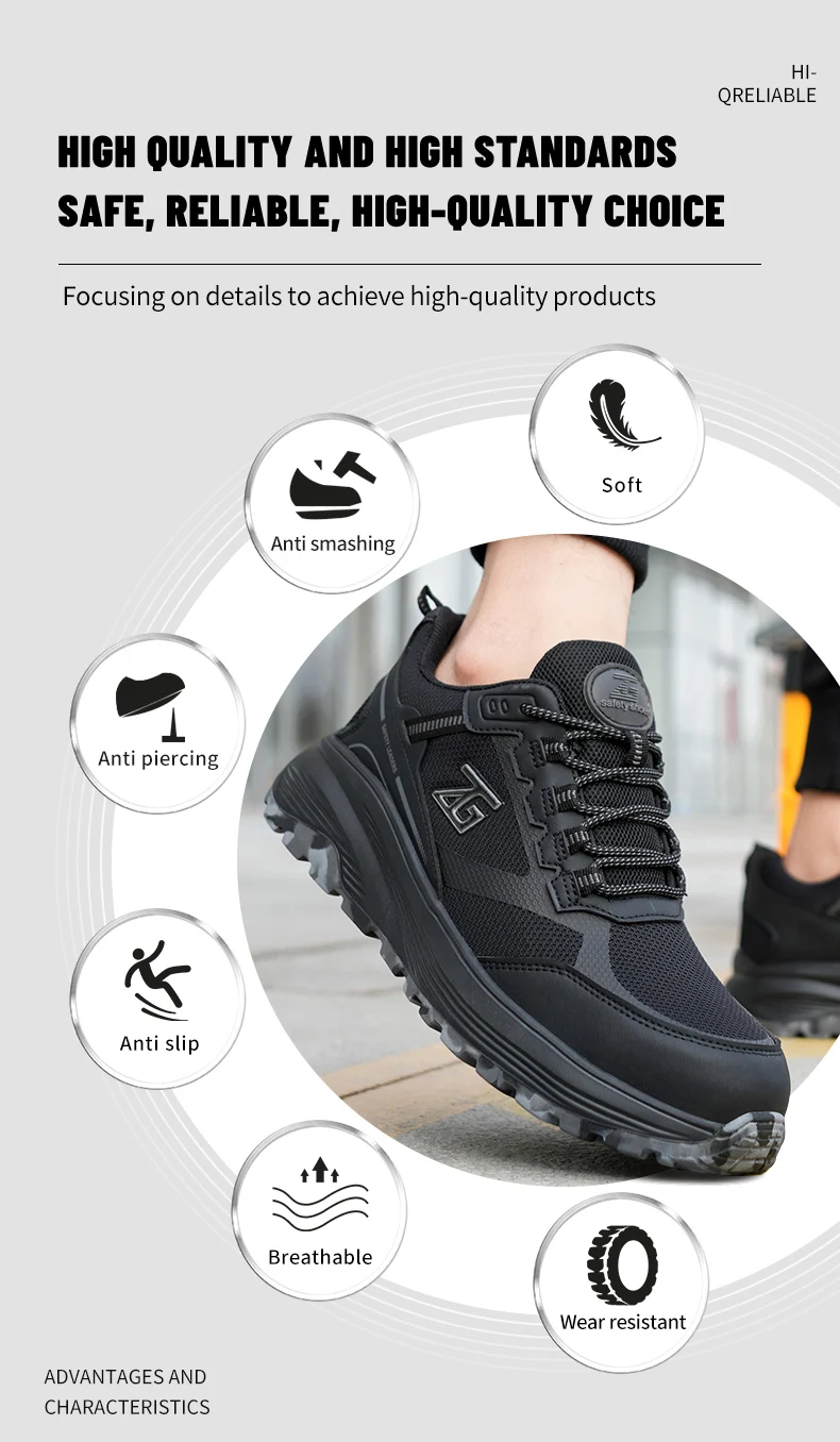 High-quality Work Sneakers For Men Safety Shoes European Standards Protective Shoes Puncture-Proof Steel Toe Shoes Work Boots