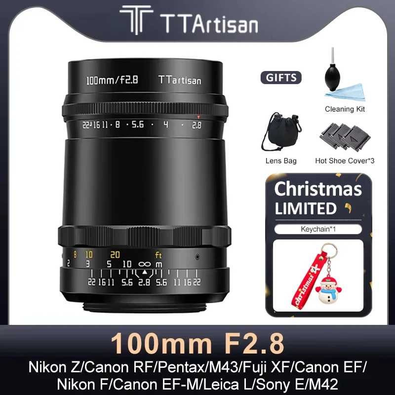 TTArtisan 100mm F2.8 Full Frame Camera Lens for M42 Mount Camera Adapter Ring to DSLR SLR Canon M RF Nikon F Sony E Nikon Z FX