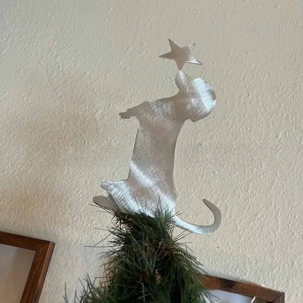 Christmas Tree Finial Featuring Sitting Dachshund Metal Ornament for Seasonal Holiday Decor Tree Top Accessory