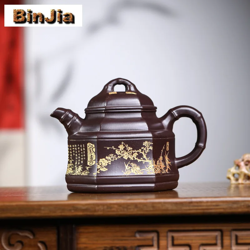 

520 мл Роскошные фиолетовые глиняные чайники Исин, горшок ручной работы, сырая руда, фиолетовая грязь, чайник, китайский чайный сервиз Zisha, украшения, ремесло