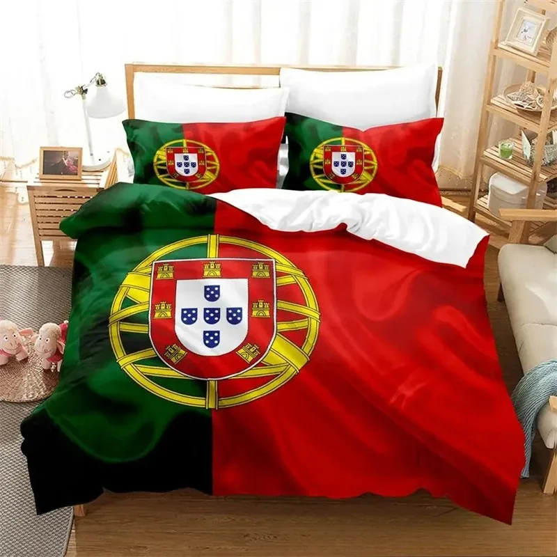 3D Print Portugal Flag Bedding Set,Duvet Cover Comforter Bed Set Quilt Cover Pillowcase,King Queen Twin Size Boys Girls Adults