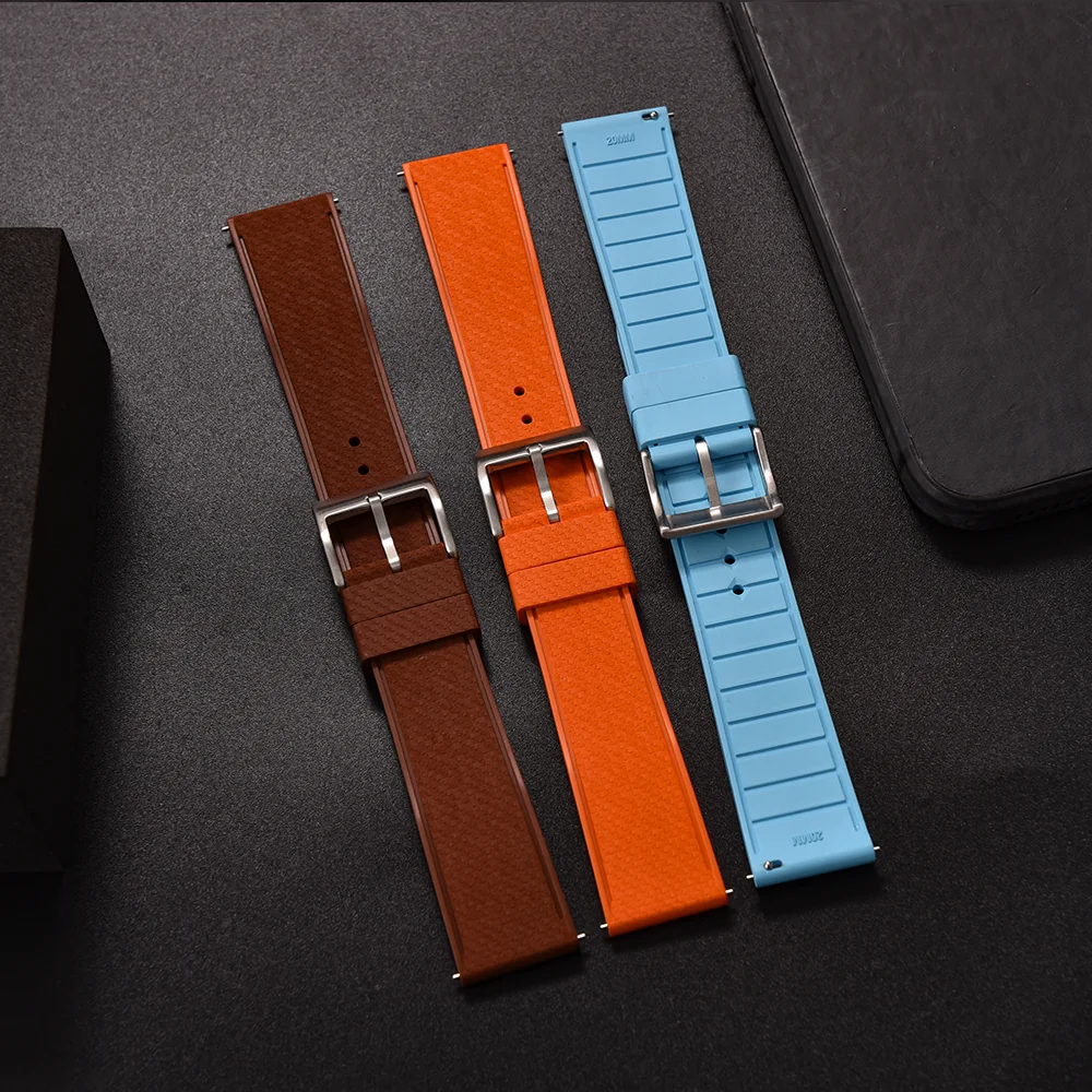 Unisex 20mm 22mm Surface Mosaic Pattern FKM Rubber Watch Strap Quick Release Fresh Color De-lugs Bands For Brand Diving Watches