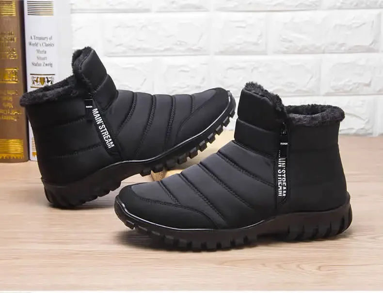 Herren Herbst-Winter Schneestiefel mit Seitenreißverschluss, Wasserdicht, Plüsch Gefüttert, Warme Freizeitschuhe aus Baumwolle, Kostenloser Versand – Detail 16