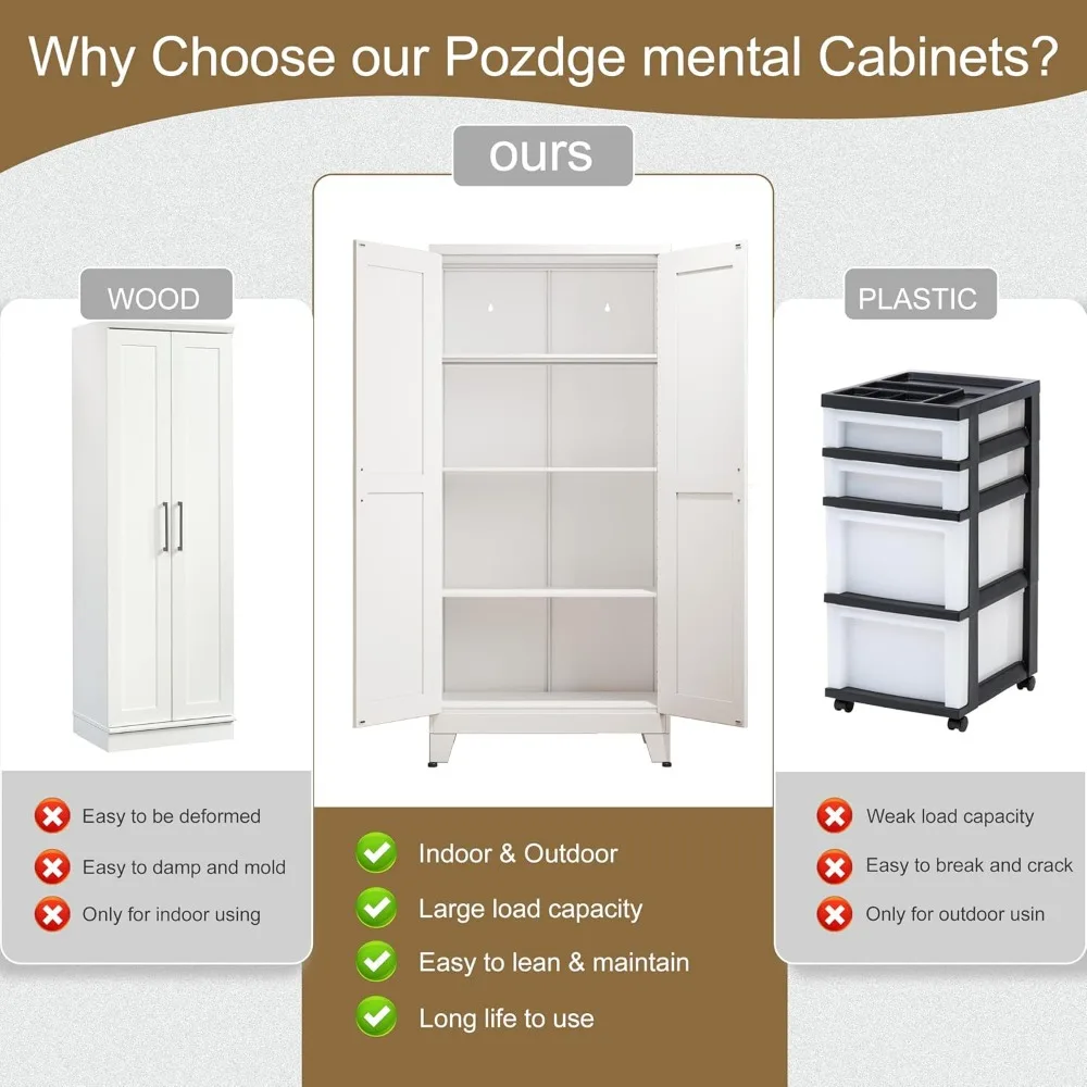 خزانة تخزين معدنية - 61 خزانة ملفات فولاذية طويلة مع بابين و3 أرفف قابلة للتعديل، خزانة تخزين متعددة الاستخدامات لـ H #6