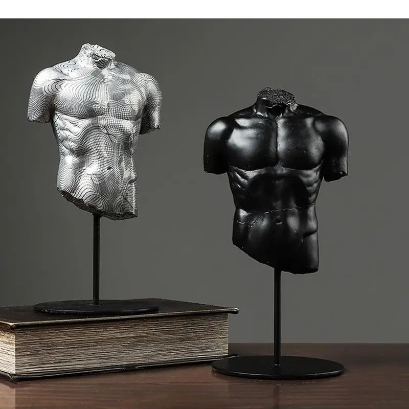 Muscular Man Black Figures Statue Artwork Ornaments Desk Decoration Bodybuilding Character Resin Sculpture Modern Home Decor