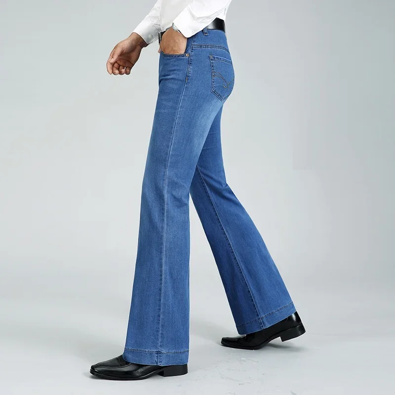 2024 Men's Four Seasons New Flared Jeans Mid-Waist Stretch Boot Cut Business Fashion Trend Casual Wide Leg Pants