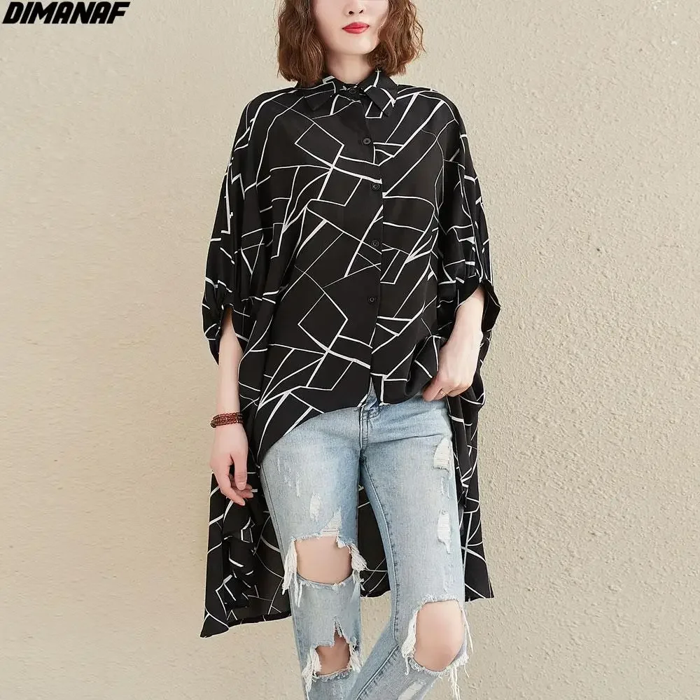 Dimanaf 2024 Plus Size Shirts Women Blouse Bat Striped Casual Cardigan Outerwear Big Size Blouse Oversize Large Black Shirts 5XL