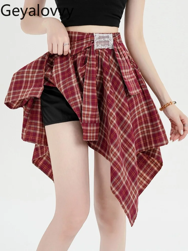 

Irregular Hem Design Sense Niche College Style Casual Plaid Short Skirts Women's Summer New Sweet Versatile Unique Skirts