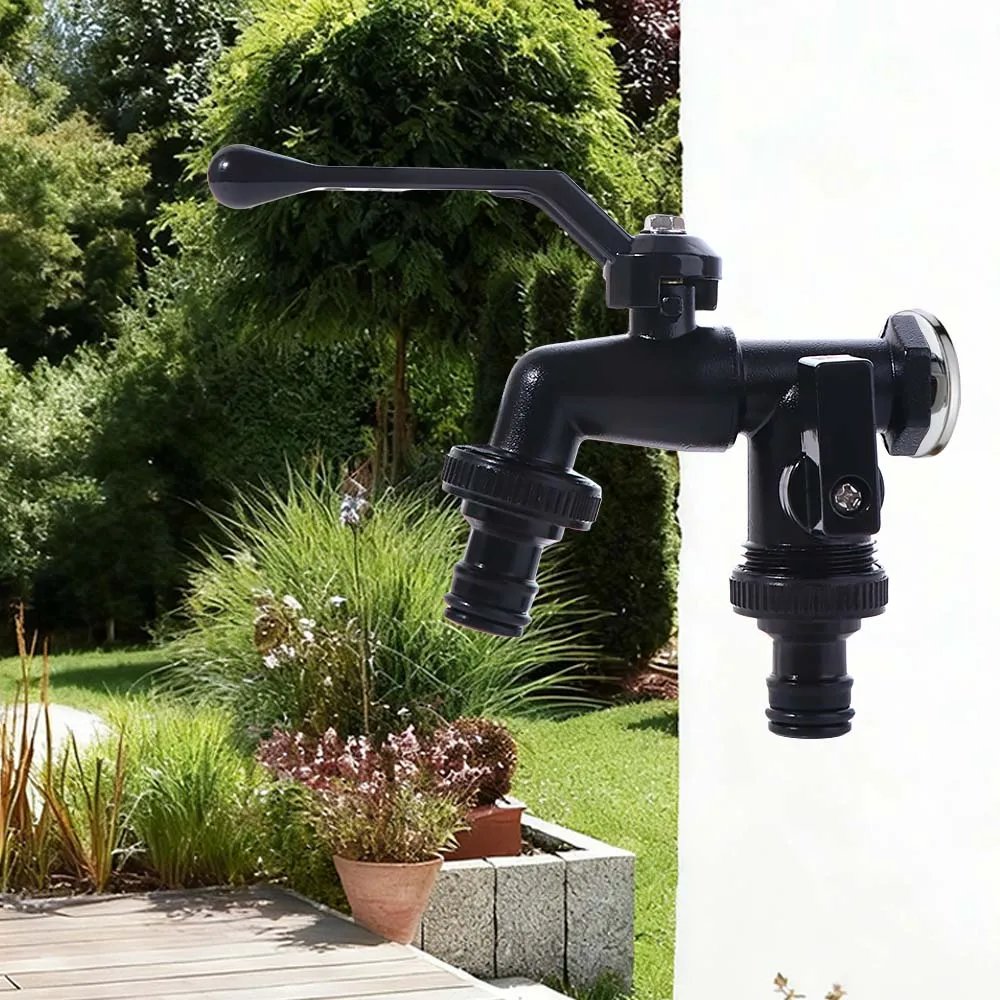 

1/2 Inch Inlet Double Outlet Faucet Zinc Alloy Frost-Proof Bibcock Black Paint Corrosion Resistant Garden Water Valve Courtyard