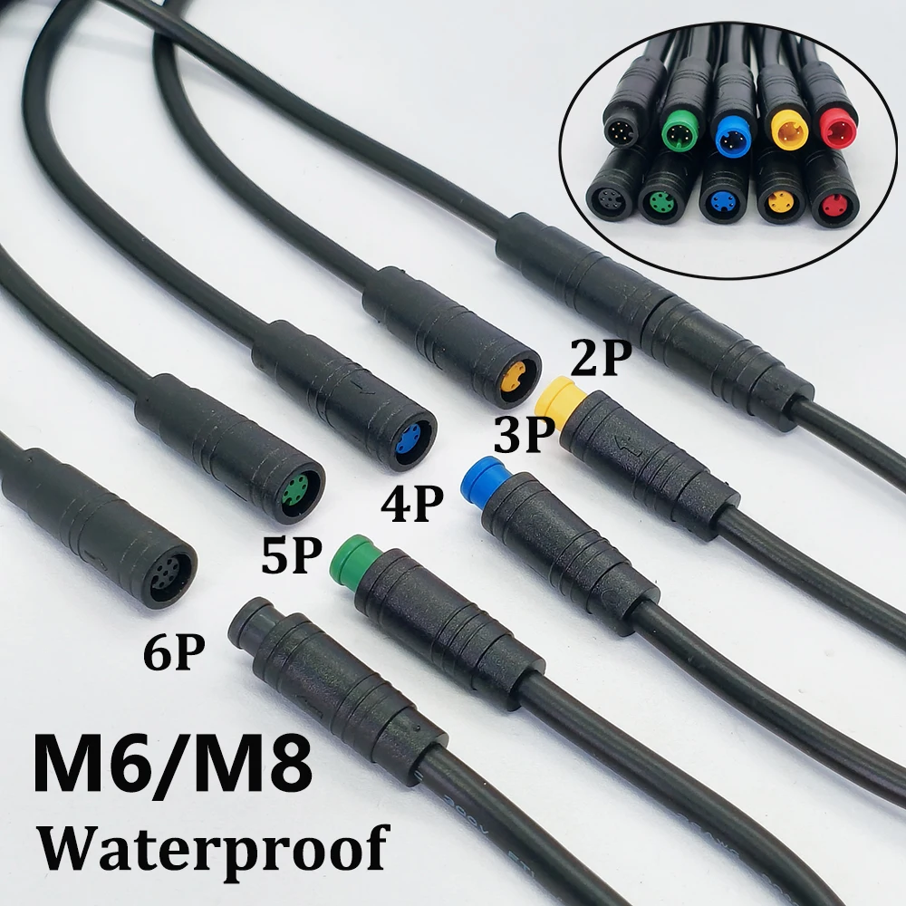 1Pcs M6 M8 2/3/4/5/6Pin Male Female Electric bike Butt Plug Connector Cable Signal Sensor Waterproof Scooter Wire Length 20CM