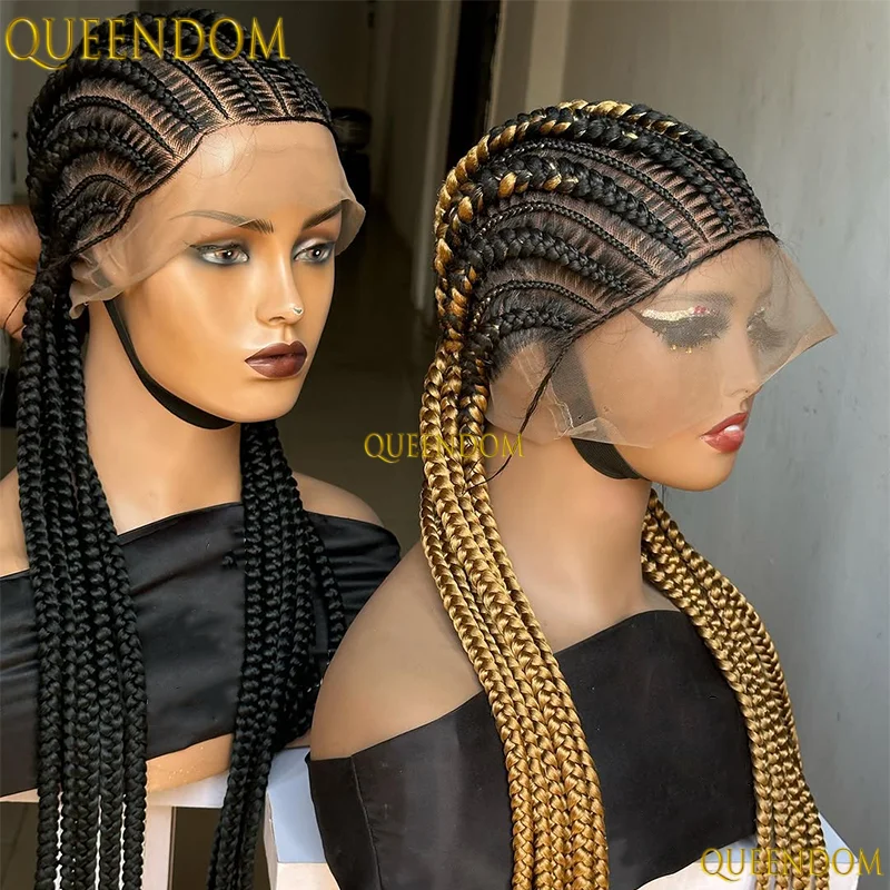 

36" Synthetic Full Lace Wig Black Women's Knotless Box Braided Wigs Cornrow Braids Lace Frontal Wig Braid African Wigs