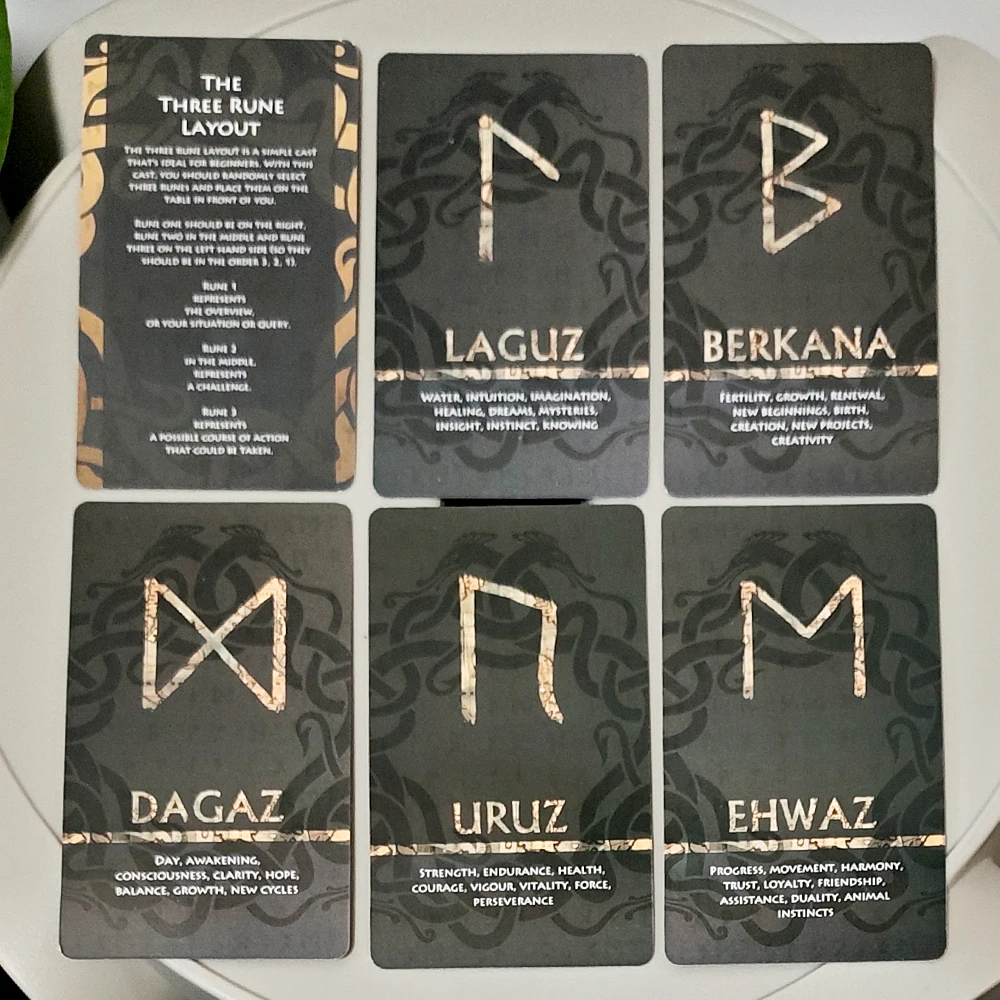 25 tarjetas de oráculo de mitología nórdica para adivinación y meditación, tarjetas de runas Futhark mayores con mediciones, 10,3x6cm