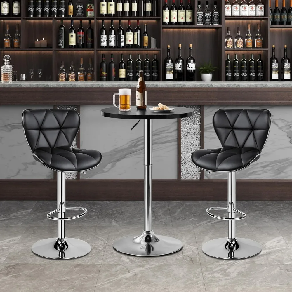 Round Bar Table, Height Adjustable, 360° Rotating, Medium-density Fiberboard Tabletop, Silver Legs and Base