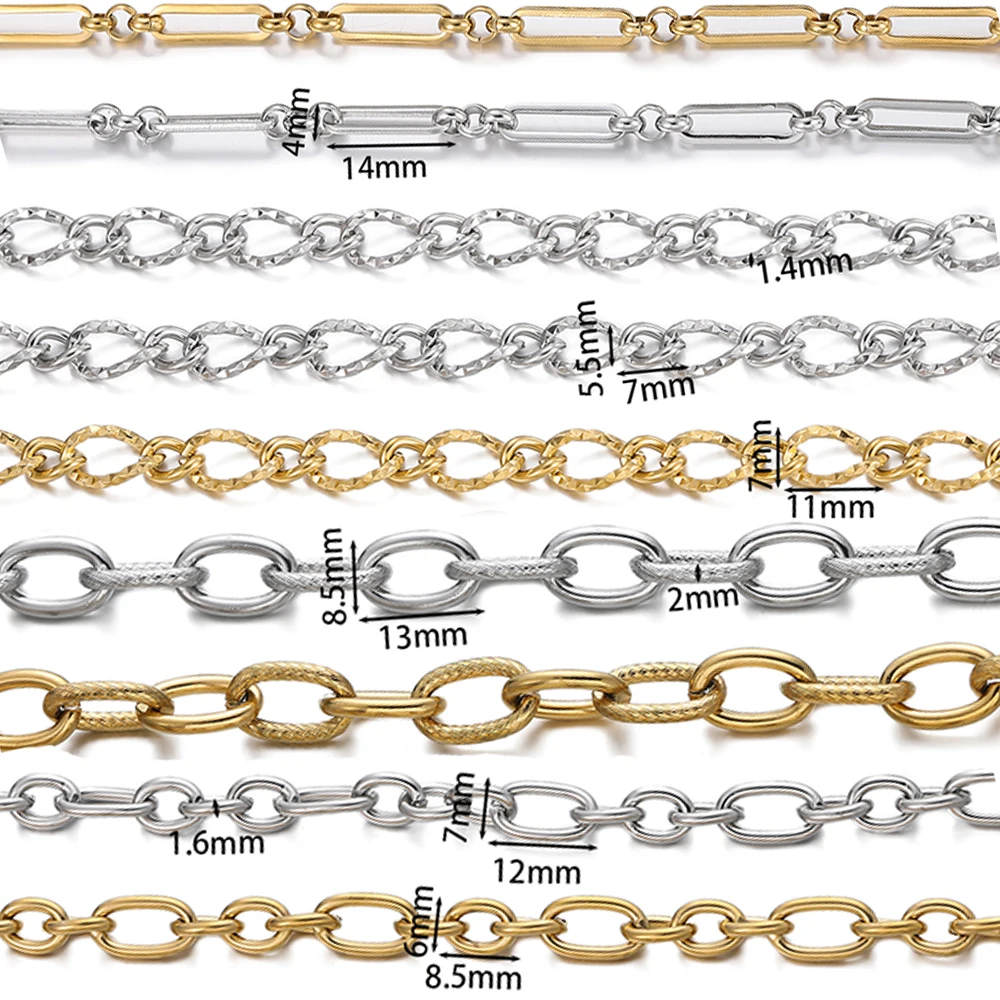 1Meter/Pack 304 Stainless Steel Knot Gold Steel Color Handmade Chains for DIY Necklace Bracelets Jewelry Making Accessories image 2