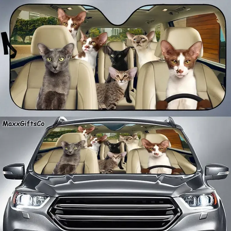 Oriental Shorthair Car Sun Shade, Cats Windshield, Cats Family Sunshade, Cat Car Accessories, Car Decoration, Gift For Dad, Mom