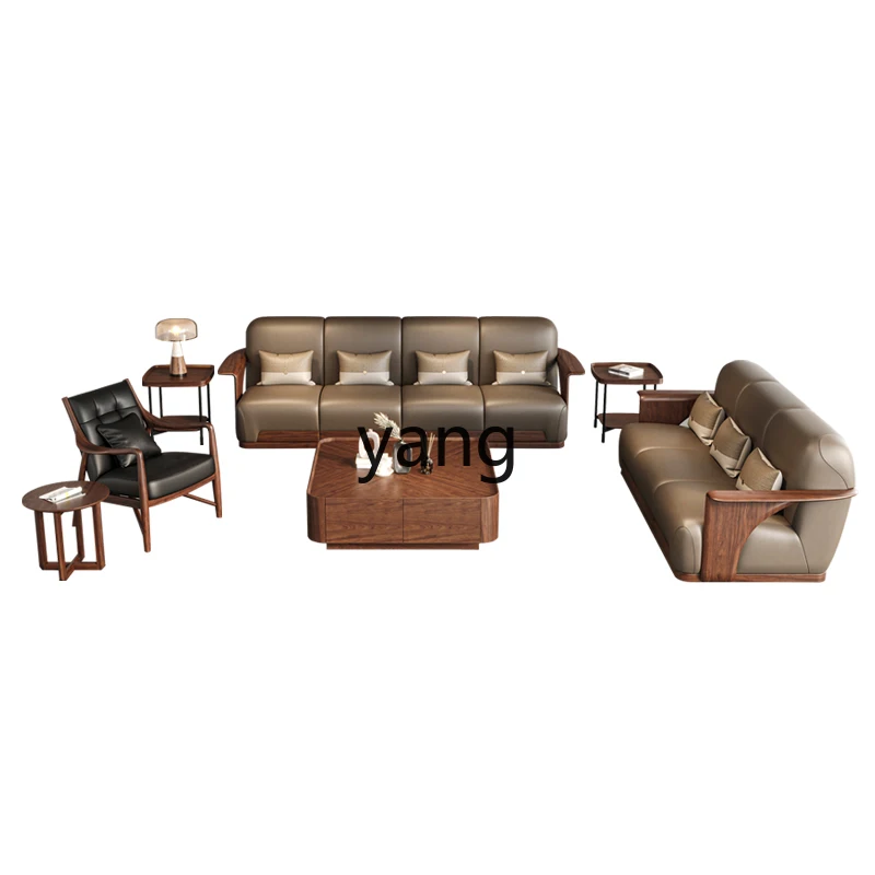 

YHM straight row solid wood sofa coffee table combination small apartment living room home light luxury