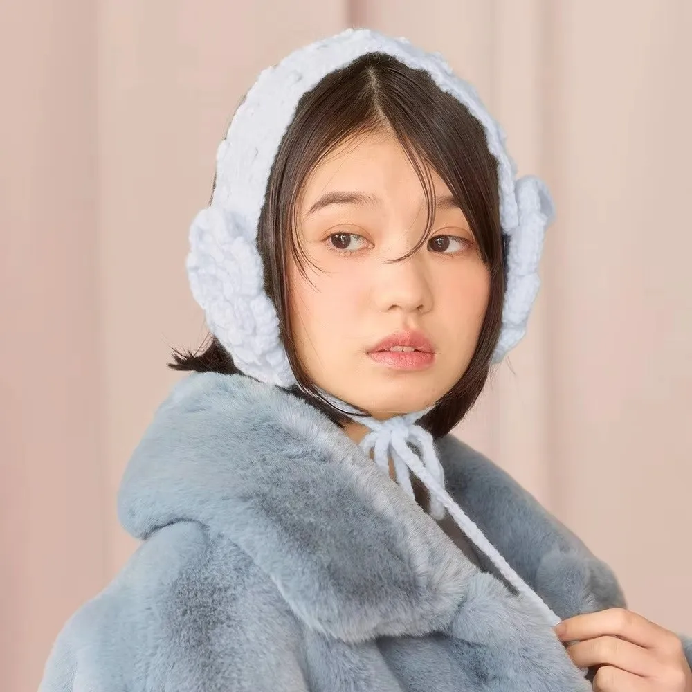 لطيف اليابانية محبوك الأذن يفشل اليدوية زهرة سدادات حماية الأذن غطاء للأذنين الدافئة مع حزام قابل للتعديل يغطي الأذن الخريف الشتاء #4