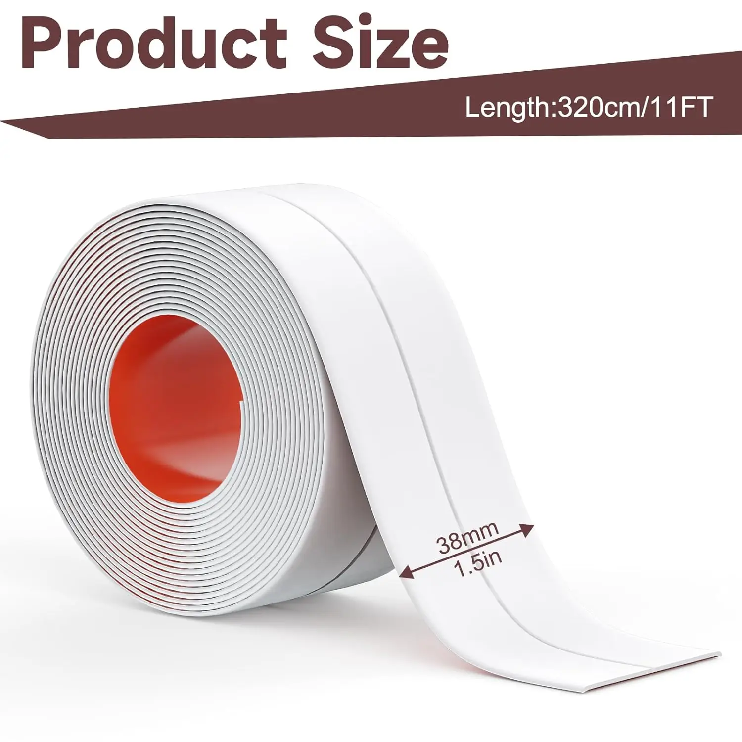 Caulk Tape Waterproof Self Adhesive, 2 Rolls White Caulking Sealant Strip for Kitchen, Countertop, Bathtub(1.5