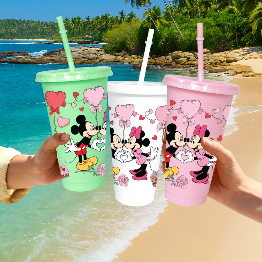 12 szt./opak. Kubki plastikowe z nadrukiem Disneya Myszka Miki i Minnie, 770 ml, kolorowe, na przyjęcia urodzinowe, do napojów, soków, kawy