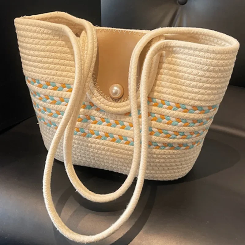 

Large Capacity Beach Shopping Bag 2025 Luxury Design Women Handmade Cotton Thread Woven Handbag Bohemian Travel Shoulder Bags