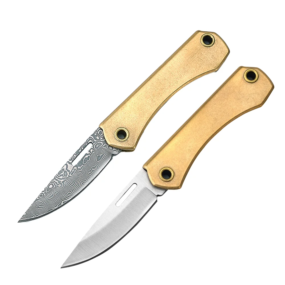 Power Key Tools - Damast/D2 Stahl Scharfe Klinge Messinggriff Mini