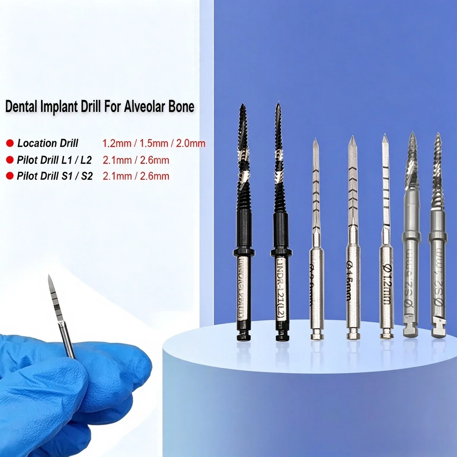 3Pcs Dental Implant Surgical Drill Long Lance Cortical Alveolar Bone Location Position Drill Guide Insertion Pioneer Pilot Drill